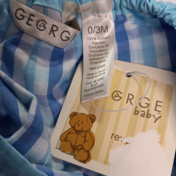 George Baby Size 0 3M Shorts Reversible Blue Floral Checkered Cotton NEW - Picture 4 of 5